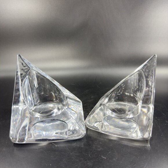 Nybro Art Glass Pyramid Pillar Candle Holder Clear Set 2 Tord Kjellstrom Sweden - Picture 10 of 14